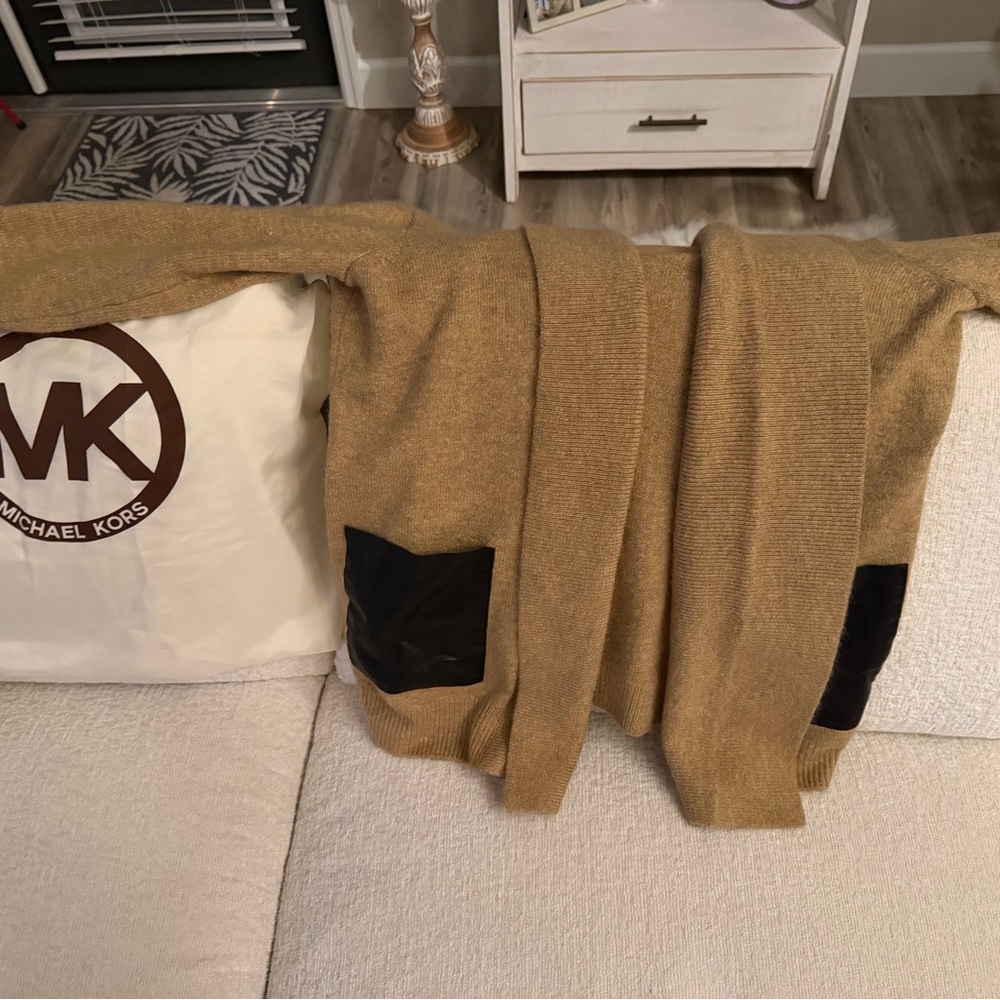 KORS Michael Kors Women's Cardigan in Tan with Black Accents